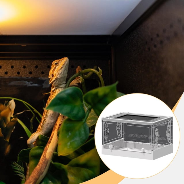Tanque plegable transparente para reptiles, hábitat para lagartos, caja ventilada multiusos para geckos y tortugas con cubierta deslizante, 41,8 x 30 Blanco