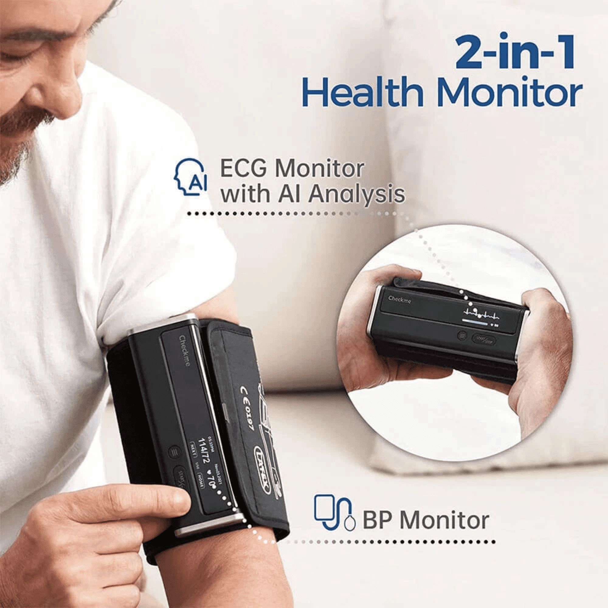 Open Box Checkme 3-in-1 Upper Arm Blood Pressure Monitor with AI EKG/ECG Analysis & WiFi Connectivity