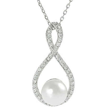 Brinley Co. CZ and Faux Pearl Silvertone Tear Drop Pendant, 15.5"