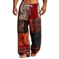 thumbnail image 2 of SGFCWSX Mens Harem Pants Patchwork Elastic Waist Drawstring Loose Boho Hippie Beach Casual Pants Red Size 5XL, 2 of 5
