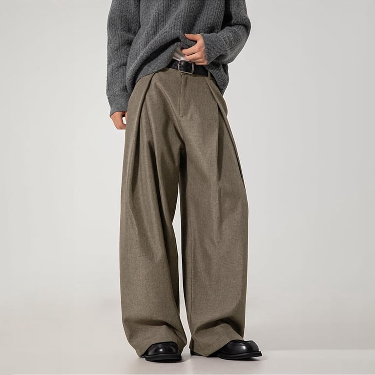 Kureaily Casual Pleated Wide Leg Trousers With Zipper For Business