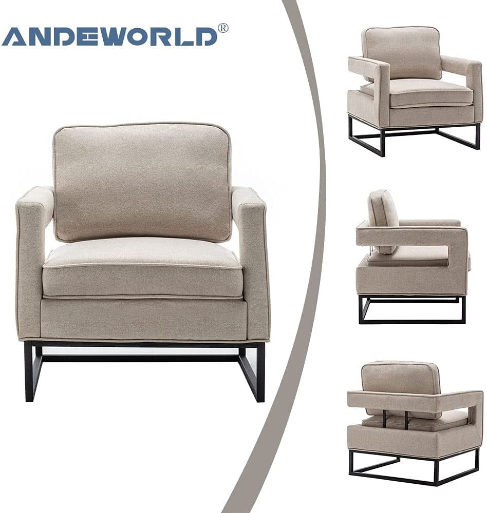 Andeworld Contemporary Upholstered Accent Armchairs Living Room Chair with Black Legs,Single Sofa Chair,Bedroom Reading Chair,Beige