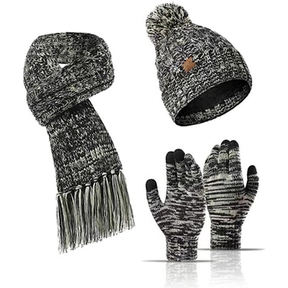 LINLIN Hat Gloves Scarf Set for Women, 3 Pieces Winter Warm Knitted Scarf Hat and Gloves Set Men & Women's Soft Stretch Hat Scarf and Mitten Set