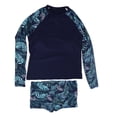 thumbnail image 3 of Traje de baño de dos piezas para mujer, de fibra de poliéster, de manga larga, con estampado de hojas, traje de baño para surfear, para piscina y playa, 3 of 15