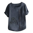 thumbnail image 4 of Womens Summer Tops Sawvnm Women's Summer Casual Round Neck Short Sleeve Printing Loose Shirt Tops Summer Deals Navy L, 4 of 5