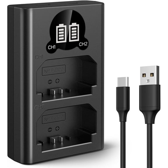 K&F Concept NP-FZ100 Charger, Dual-Slot Battery Charger with LCD Display for Sony A7iii, A7iv, A7RIII (A7R3), A7RIV, A7C, A7Cii, A6700, A6600, A9, A1, ZV-1E, FX30 Camera Batteries
