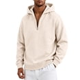 thumbnail image 6 of Domuza Mens Quarter Zip Up Hoodies Long Sleeve Drop Shoulder Sweatshirt Fall Winter Casual Stylish Pullover Khaki 3XL, 6 of 6