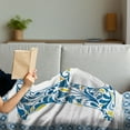 thumbnail image 3 of Letter H Soft Flannel Fleece Blanket, Azulejo Frame Flowers and Leaves Abstract Color Scheme Portuguese Inspired, Cozy Plush for Indoor and Outdoor Use, 50" x 60", Blue Yellow Orange, by Ambesonne, 3 of 5