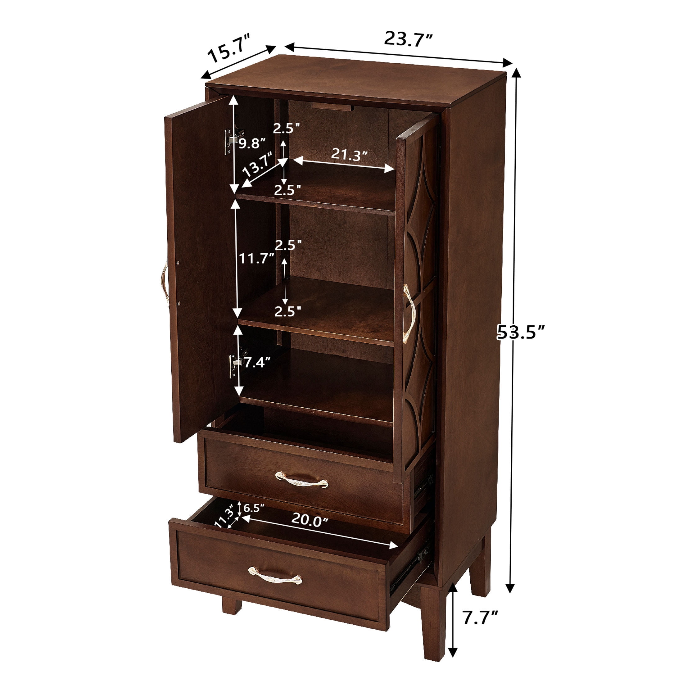 GDF Studio 53.5" Kitchen Pantry Storage Cabinet with Doors, Drawers and Adjustable Shelves, Walnut