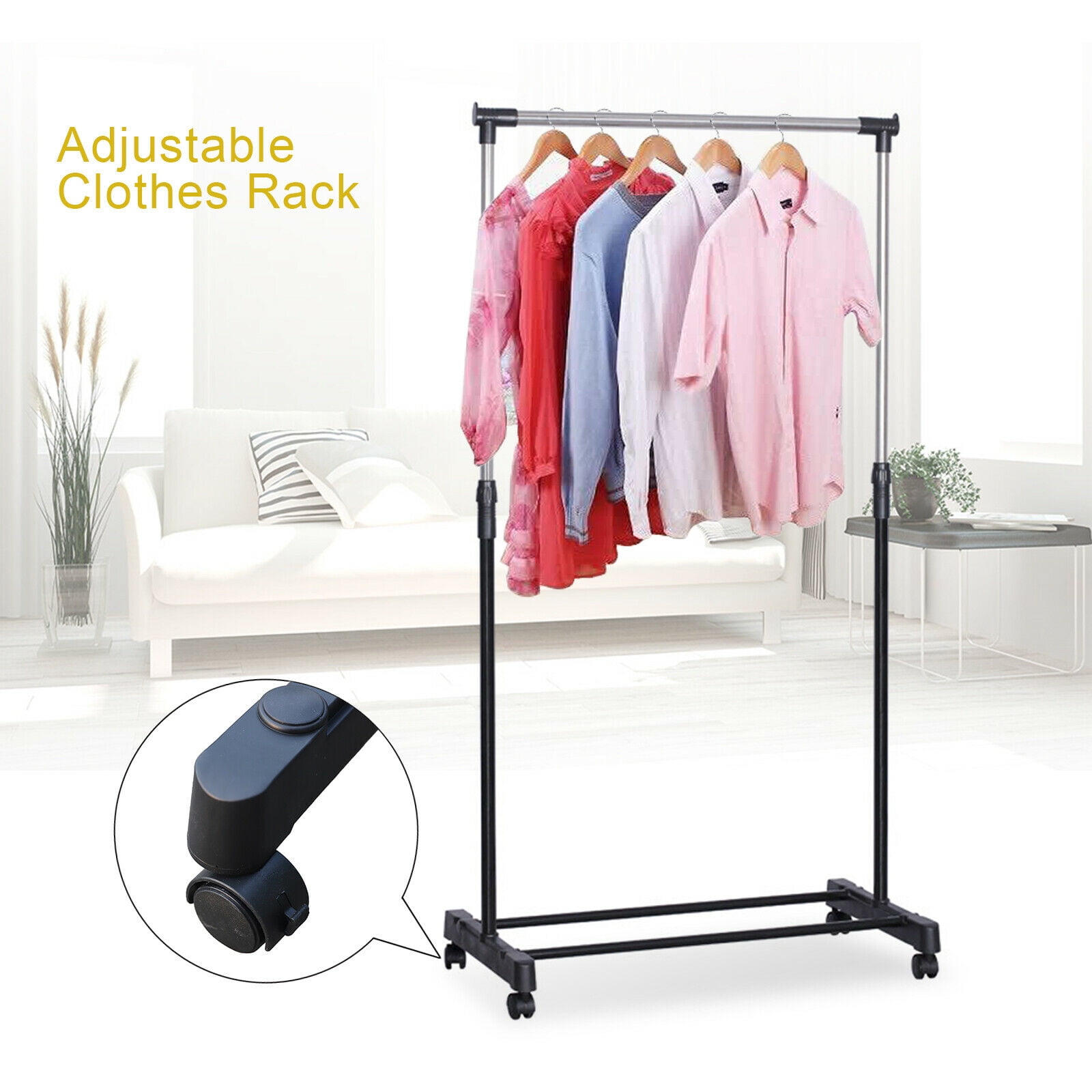 Free Standing Clothing Rack on Wheels, Adjustable Garment Rack