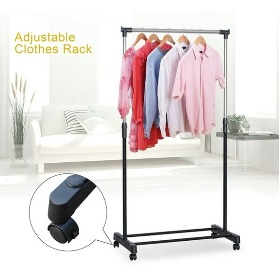 Shzicmy Adjustable Rack & Organizer Freestanding Clothing Rack with Wheels, Black & Chrome