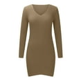 thumbnail image 3 of USSUMA Womens Summer Dresses Women'S Casual Dresses Long Sleeve V Neck Casual Solid Color Maxi Dress Casual Dress Breathable Skirts Work Tax Free Weekend Khaki Dress Size-M, 3 of 6