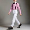 thumbnail image 5 of LEKWK Boys 3 Piece Suits Long Sleeve Dress Shirt With Bowtie and Suspender Pants Kids Formal Set For Wedding School Homecoming Performance Stage Outfit, 5 of 6