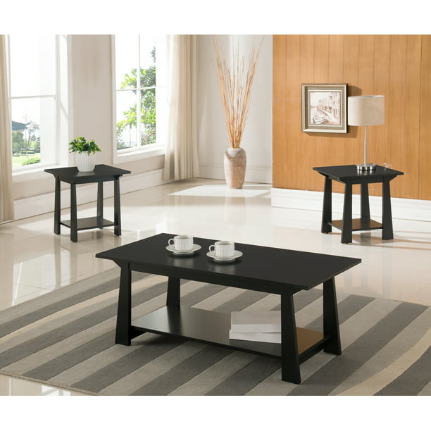 Sally 3 Piece Coffee Table Set Black, Black Coffee Table And End Set