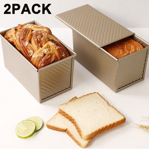 LIMICAR 2 Pack Pullman Loaf Pan with Lid, 8x4 inch Non-stick Bread Pan for Baking, Commercial Grade Carbon Steel for Sourdough, Sandwich Bread,  Easy Release & Clean