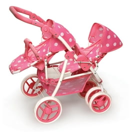 Badger Basket Kids Toy Buggy Folding Triple Doll Stroller Pink Polka Dots Walmart