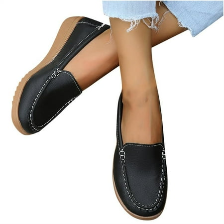 Christmas Gifts Clearance! SHENGXINY Spring Ladies Leather Handmade Shoes Women Hook &Loop Flat Shoes Women 2022 Autumn Soft Loafers Flats