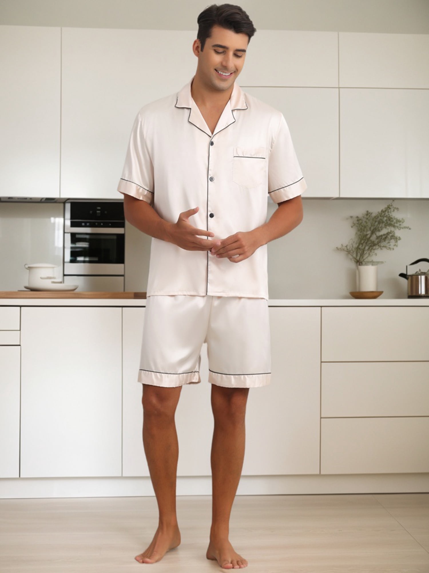 DARING DIVA Men's 2-Piece Short Sleeve Sleepwear Loungewear Pajama L Champagne