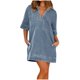 thumbnail image 1 of Vestido de verano de manga corta y cuello en V para mujer - Color liso, estilo boho, cintura con cordón, 1 of 8