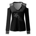 thumbnail image 4 of Conairie Cold Shoulder Tops For Womens V Neck Loose Butterfly Print Long Sleeve T-Shirt Comfy Summer Fashion Casual Blouses Black L, 4 of 5