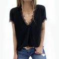 thumbnail image 2 of Gibobby Blusas De Mujer Verano sólido gráfico cuello en V blusa camisetas mujer Patchwork manga encaje corto blusa de mujer（Negro， XL), 2 of 4