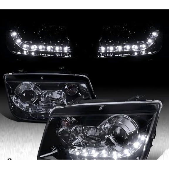 Fit 1999-2004 VW Jetta LED Black Smoke Projector Headlights Head Lamps Pair