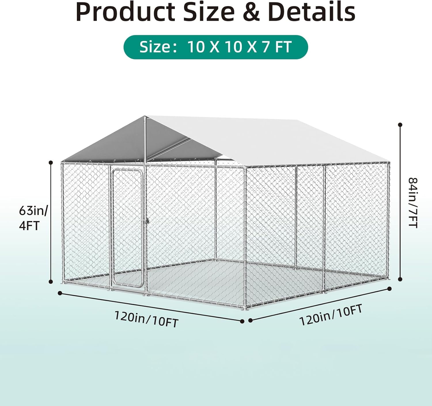 10x10 Outdoor Dog Kennel Outside Heavy Duty Dog Enclosure with Waterproof UV-Resistant Cover and Security Lock (120" Lx120 Wx84 H)