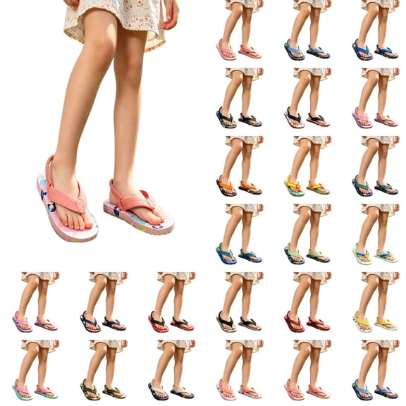 2026 Toddlers Flip Flops Sandals Summer For Girls with Backstrap Adjustable Strap Summer EVA Beach Pool Footwear Lightweight Boys Girls Shoes for Daily Outdoor Home Casual Wear Ages 2-12Y