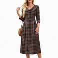 thumbnail image 6 of GUACER Plaid Fall Midi Dresses for Women High Waist Crewneck Long Sleeve A-Line Swing Dress for Work Casual, 6 of 6