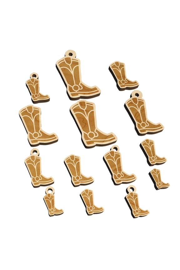 Cowboy Boot Western Wood Mini Charms Shapes DIY Craft Jewelry - No Hole - 20mm (15pcs)