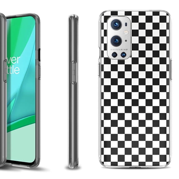 Slim-Fit Flexible TPU Gel Phone Case Compatible with OnePlus 9 PRO 5G, by OneToughShield ® - Checker B/W
