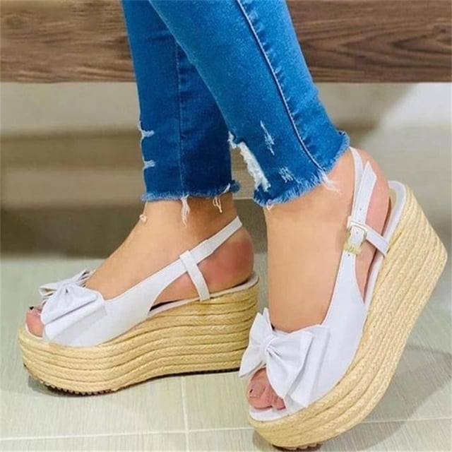 Zapatos informales con punta abierta y lazo para mujer, sandalias de cuña con plataforma sólida y cómoda Wmkox8yii shjk6345