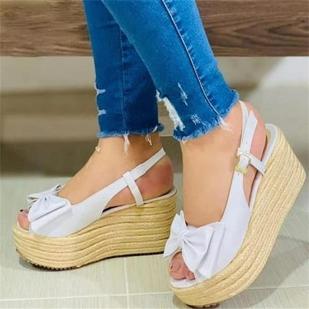 

BRISEZZS Women s Platform Sandals Wedges Open Toe Casual Summer Slide Sandals #123 White