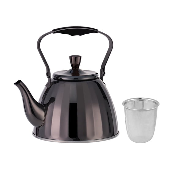 HausRoland Stainless Steel Kettle with Infuser 1.6 Qt (1.5 L) Stovetop Kettle with Ergonomic Handle Tea Kettle with Removable Infuser Stainless Steel Tea Pot for Stove Top in Black
