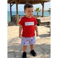 thumbnail image 5 of BemeyourBBs Toddler Baby Boys Fishing Outfit Infant Baby Boys Summer Clothes Short Sleeve Fishi Sailboat Embroidery Letters T-shirt with Pockets Striped Plaid Shorts Set, 5 of 9