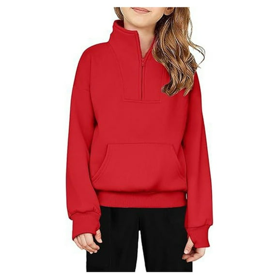 LIJCC Girls Fleece Sweatshirt Fleece Quarter Zip Long Sleeve Pullover Hoodies Trendy Lightweight School Uniform Sweatshirts Fall Clothes for Teen Girls Thumb Hole