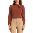 thumbnail image 1 of INSPIRAR CHIC Blusa Elegante de Manga Larga para Mujeres con Volantes y Cuello de Lazo Top de Trabajo XL Caramelo, 1 of 6