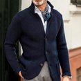 thumbnail image 2 of Wutalume Men's Fashionable Solid Color Warm Sweater Jacket with Long Sleeves and Stand-Up Neck, Button-Up Knitted Top for Casual Outfits,Dark Blue 3XL, 2 of 6