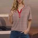 thumbnail image 2 of Camiseta de Manga Corta para las Mujeres con Cuello en V de Impresión de Rayas con Botón, Blusa Casual para el Hogar Y Diario, 2 of 5