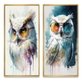thumbnail image 2 of Designart "Funky Owl Chic with Sunglass Spectacle I" Animals Owl Framed Wall Art Set Of 2 - Children's Art White Framed Canvas Set For Living Room Decor, 2 of 6