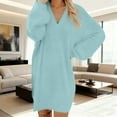 thumbnail image 2 of DHFJKG Womens Sweaters Dress Fluffy Deep V Neck Neck Lantern Sleeve Loose Fit Mini Sweater Dress Casual Office Solid Color Cozy Dresses, 2 of 5