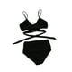 thumbnail image 4 of Sunloudy - Traje de baño de dos piezas para mujer, tops de bikini con tirantes finos de color sólido + bragas de bikini con estampado de leopardo Sunloudy S M L XL XXL, 4 of 8