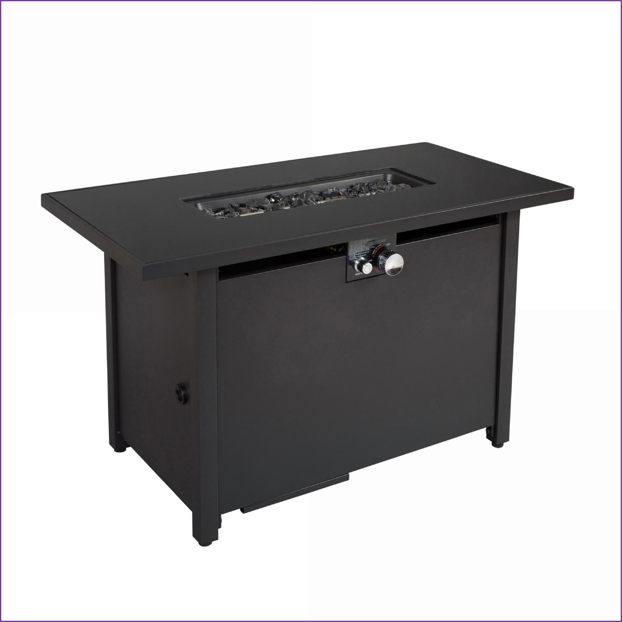 Outdoor Stoves | Parrilla | Modern 42"W Steel Fire Pit Table for Patio Deck, with Lid | Black