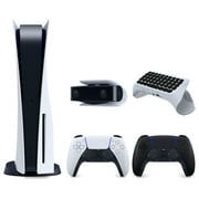 Sony Playstation 5 Disc Version Console with Extra Black Controller, 1080p HD Camera and Surge QuickType 2.0 Wireless PS5 Controller Keypad Bundle