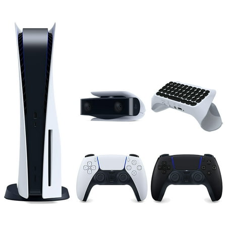 Sony Playstation 5 Disc Version Console with Extra Black Controller, 1080p HD Camera and Surge QuickType 2.0 Wireless PS5 Controller Keypad Bundle