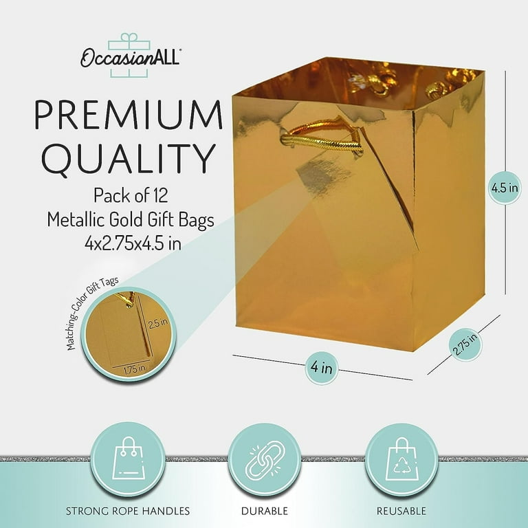 OccasionALL- Extra Small Gold Foil Gift Bags with Handles, Solid Gold Paper  Gift Bags 12 Pcs 4x2.75x4.5 