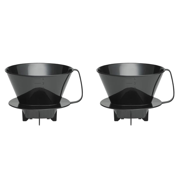 Fino Pour-Over Coffee Brewing Filter Cone, Number 4-Size, Black, Brews 8–12 Cups, Ideal For Home, Office, Or Travel, Set of 2