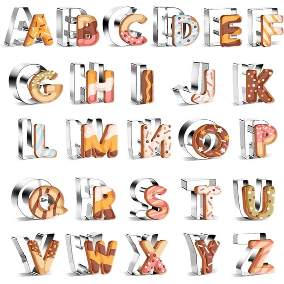 26Pcs Extra Large 2.6in Alphabet Letter Cookie Cutters Shapes - Stainless Steel Abc Cookie Cutters Set Metal Fondant Biscuit Tools for Christmas Birthday Holiday Cake Baking