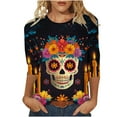 thumbnail image 2 of Craaazy Halloween Printed Shirt For Women Round Neck 3/4 Sleeve T-Shirt Loose Halloween Featival Tops Gifts For Women, 2 of 5