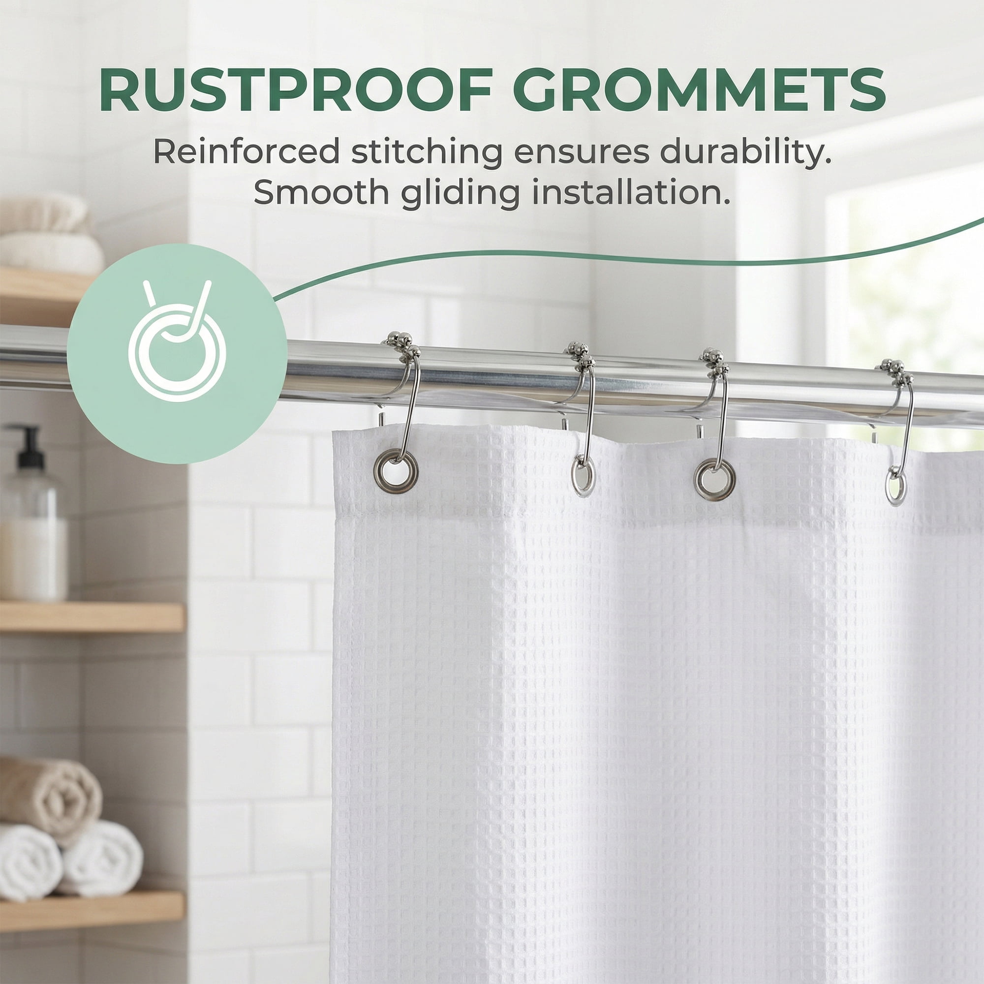 Unique Bargains Modern Waffle Weave Shower Curtain with 12 Hooks White 71"W x 71"L